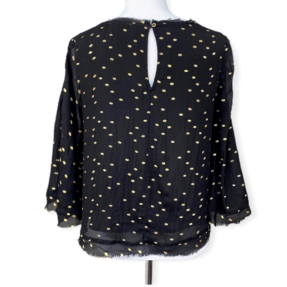 Anthropologie Floreat Everafter Black Gold Polka Dot Bell Sleeve Swing Blouse - Picture 5 of 14